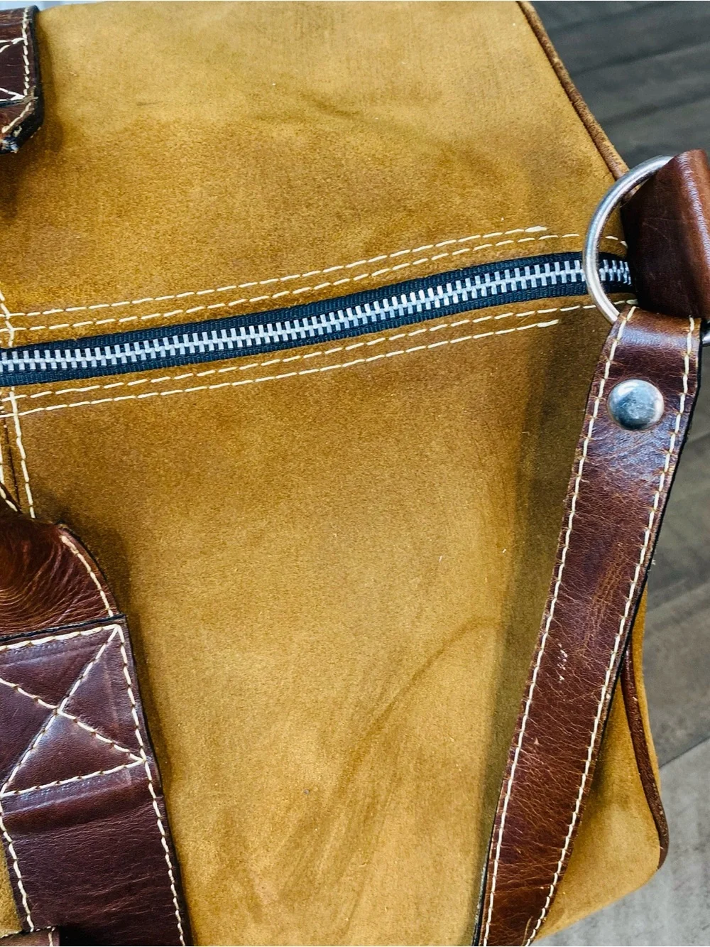 VTG Geno D'Lucca Large Suede Leather Duffle Bag Travel Weekender Luggage Brown